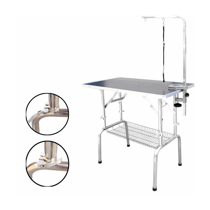 Topmast Grooming Table Stainless Steel Adjustable Height + Grooming Arm 110 x 60 cm