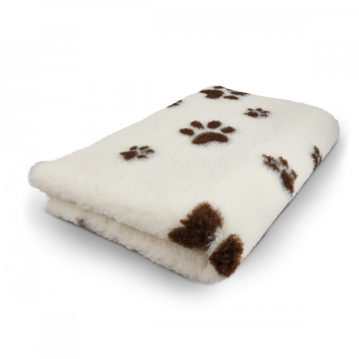 Vet Bed - Cream Brown Paws - Non Slip - Roll 10 Meters