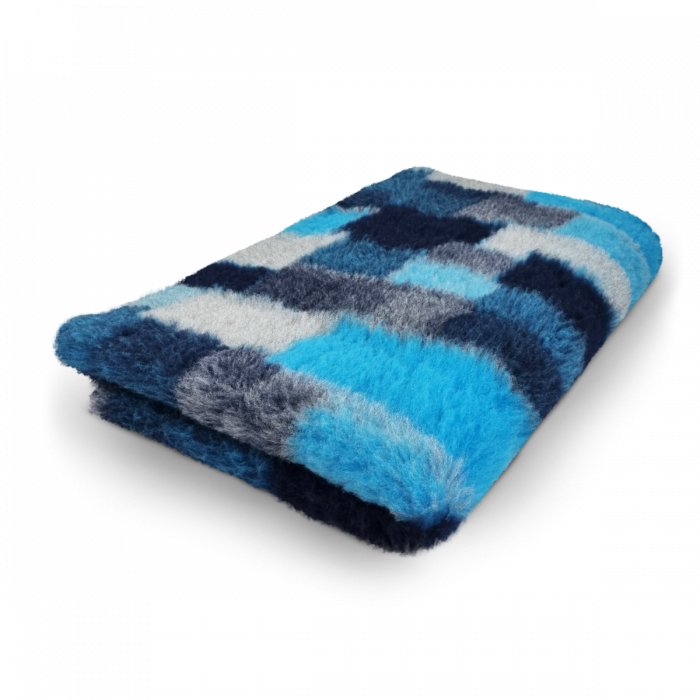 Vet Bed - Patchwork - Turquoise Black Blue Gray - Non Slip - 100 x 75 cm