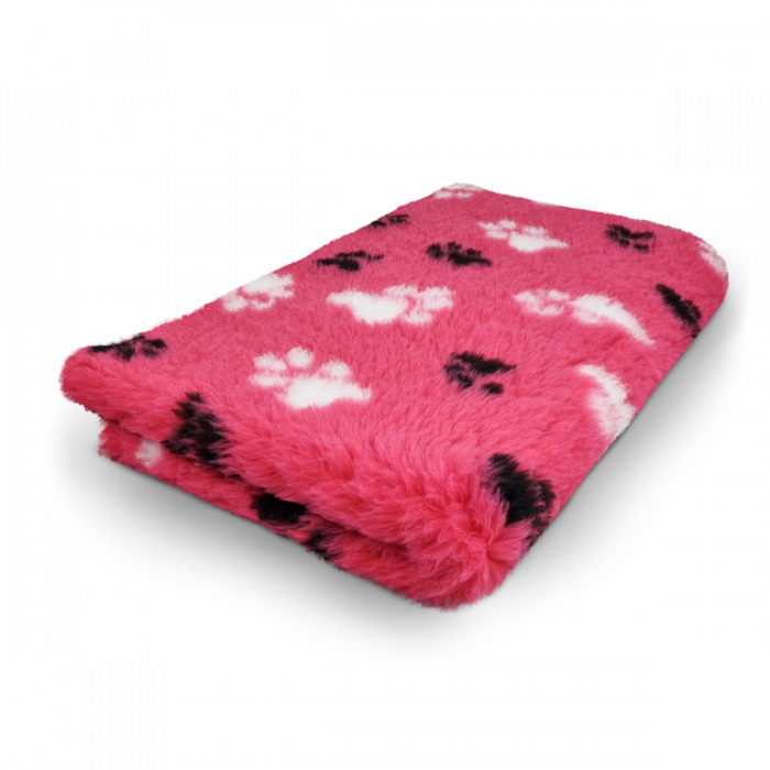 Vet Bed - 3 Colors Paws - Fuchsia White Black - Non Slip - 100 x 75 cm