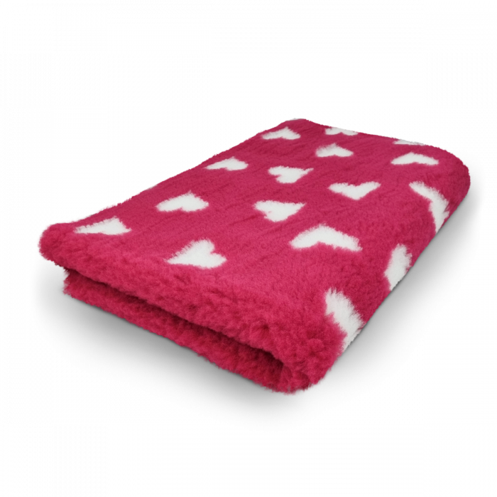 Vet Bed Valentine - Fuchsia with White Hearts - Non-slip Dog Mat - 75 x 50 cm