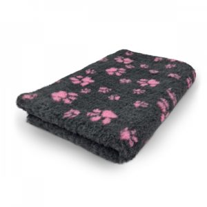 Vet Bed - Anthracite with small Pink Paws - Non-slip Dog Mat - 75 x 50 CM