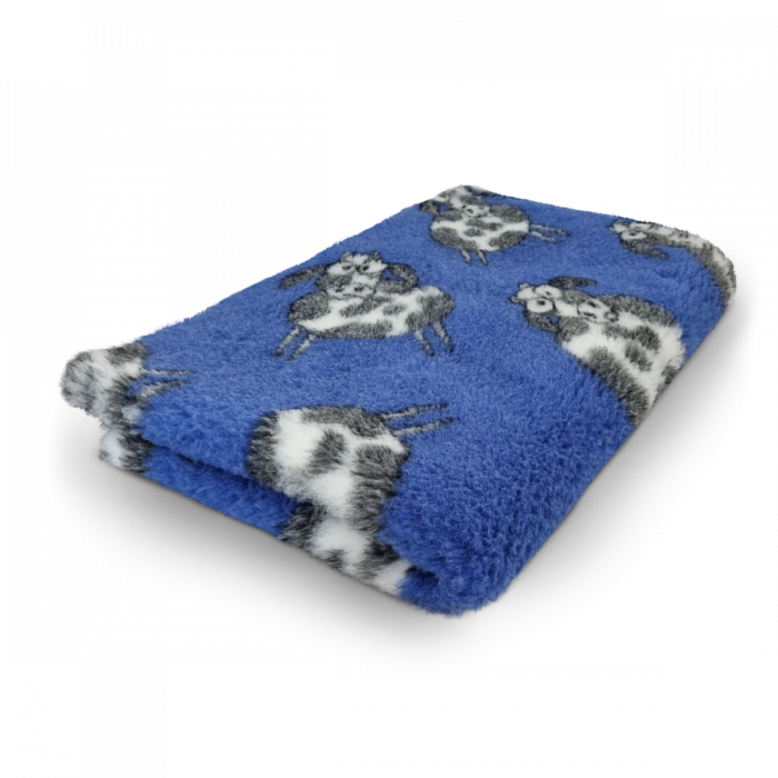 Vet Bed Farm Animals - Woolly Cow - Anti-slip Dog Mat - 75 x 50 cm - Blue