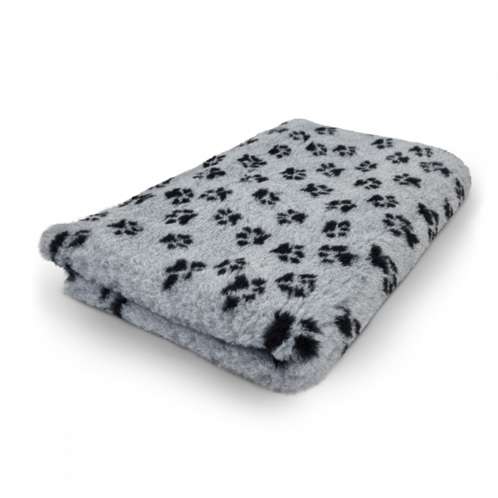 Vet Bed - Gray with small Black Paws - Non-slip Dog Mat - 100 x 75 CM