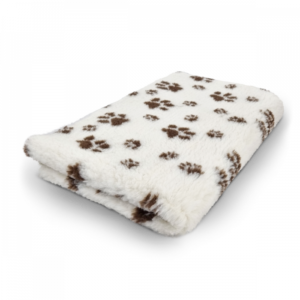 Vet Bed - Beige with small Brown Paws - Non-slip Dog Mat - 75 x 50 CM