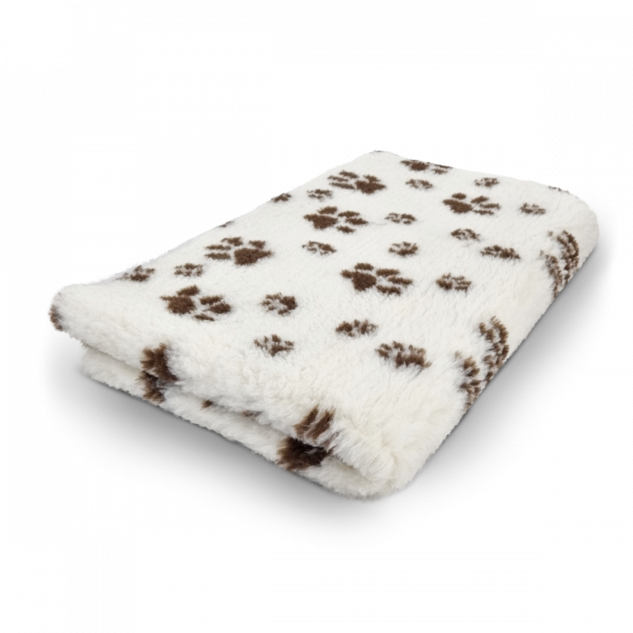 Vet Bed - Beige with small Brown Paws - Non-slip Dog Mat - 75 x 50 CM