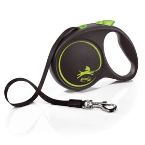 Flexi Retractable Line Black Design - Up to 50 KG - Wide belt - 5 Meters - Black & Green