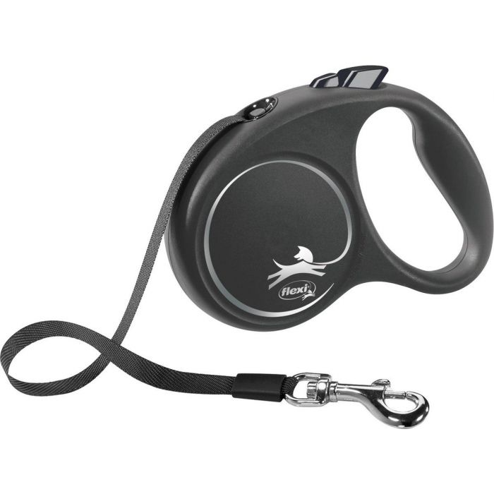 Flexi Retractable Line Black Design - Up to 25 KG - Wide Band - 5 Meters - Black & Silver