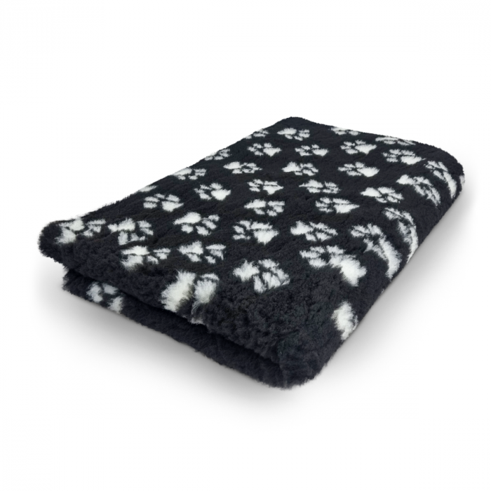 Vet Bed - Black with small White Paws - Anti-slip Dog Mat - 100 x 75 cm