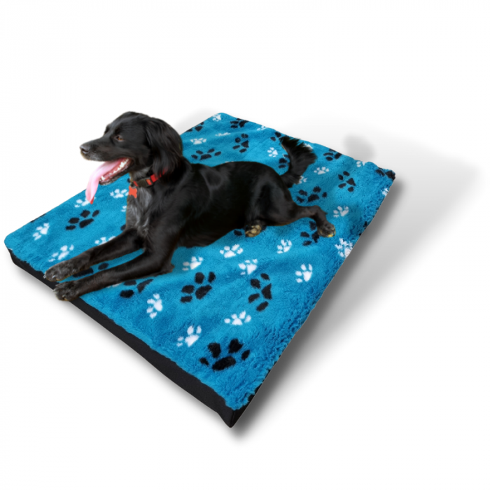 Topmast Block Cushion Dog Mattress 80 x 55 x 10 cm Vet Fleece Turquoise Footprint