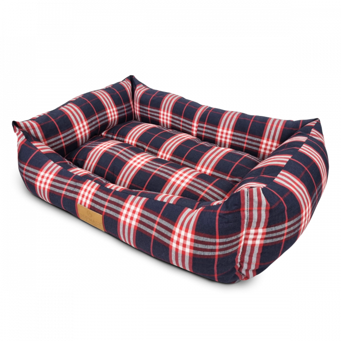 Topmast Dänish Dog Bed - Tartan Blue & Red - Large - 78 x 60 x 22 cm