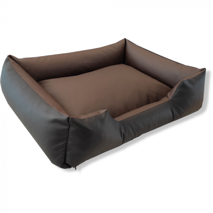 Topmast Lounge Sofa - Leatherlook Dog Bed - Black & Brown - 100 x 80 cm