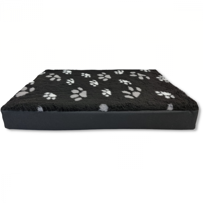 Topmast Dog Mattress - Furfleece Block Cushion - 125 x 90 x 10 cm - Black with Paw Print