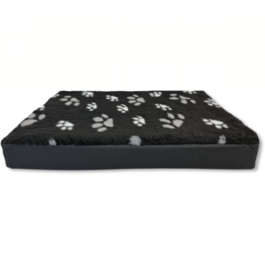 Topmast Dog Mattress - Furfleece Block Cushion - 100 x 75 x 10 cm - Black with Paw Print
