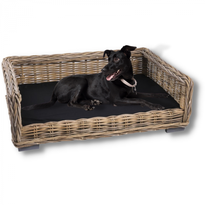 Wicker Dog Bench KUBU - 96 x 67 cm + Polyester Cushion Black