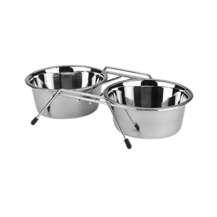 Stainless Steel Double Dinner Bowl Set for Cats 11cm