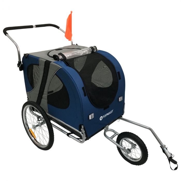 Topmast Easy Flow Dog Bicycle Trailer - With Jogger Function - Foldable - Blue - Large