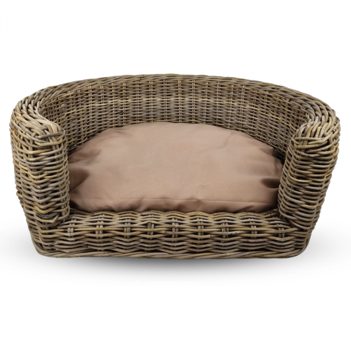 Palermo KUBU Dogbed Rattan Round - 87 x 80 x 33 cm + Taupe Braun Cushion