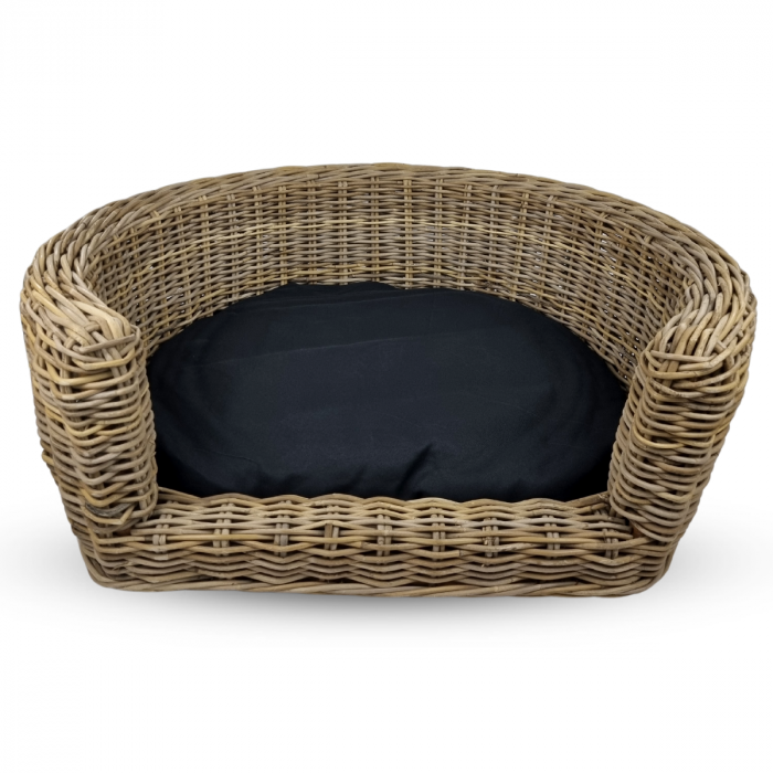Palermo KUBU Dogbed Rattan Round - 87 x 80 x 33 cm + Black Cushion